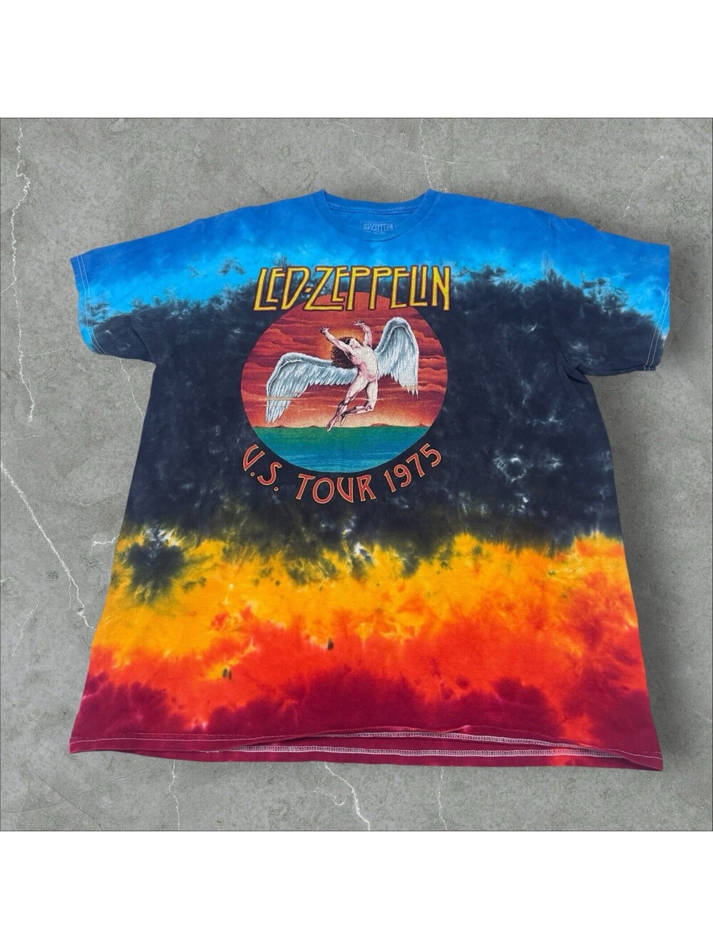 LED Zeppelin Men's Liquid Blue Icarus Tye Dye 1975 Shirt Sleeve Tshirt Large